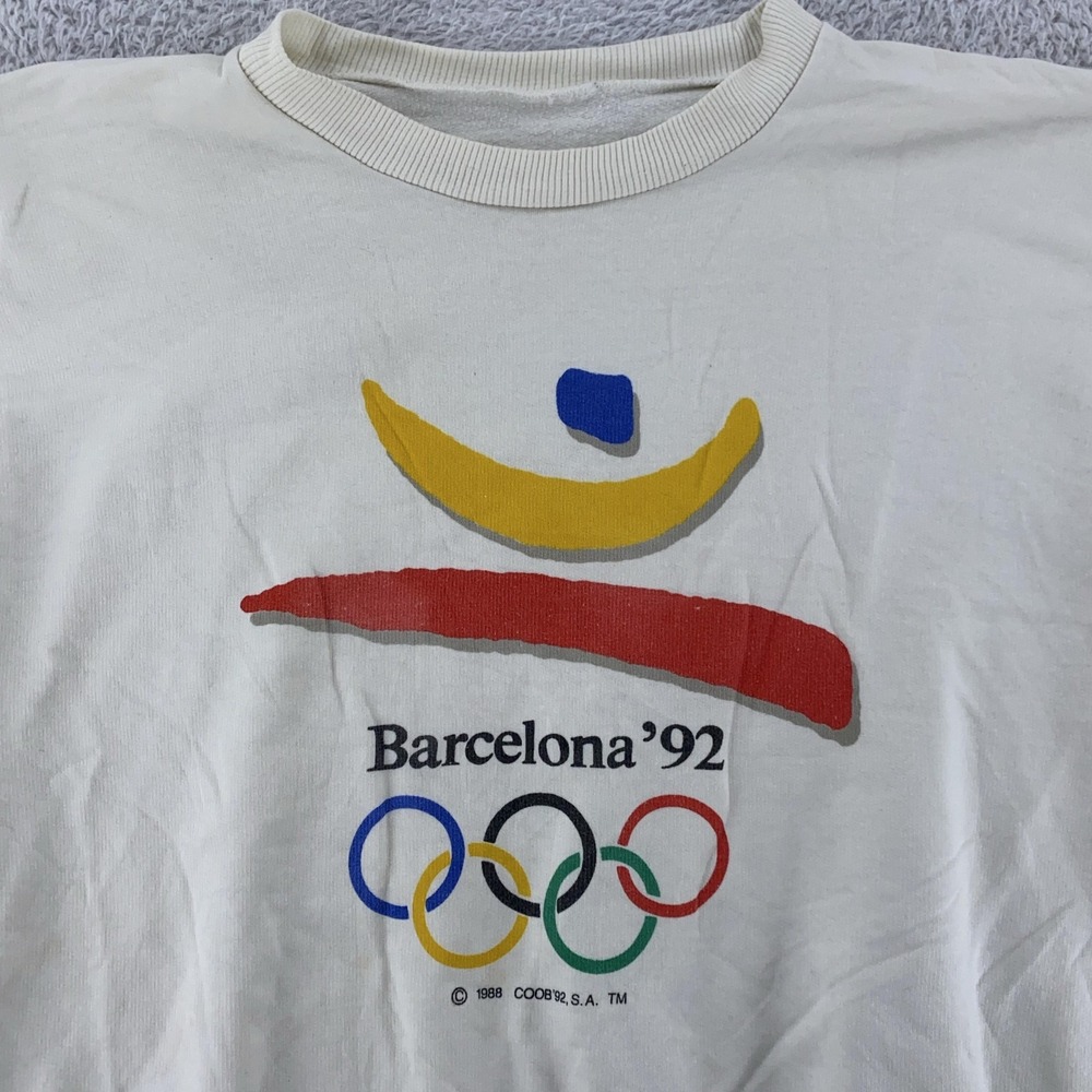 Vintage 1992 Barcelona Olympics Shirt Mens BOXY L Olympic Rings Summer Games 90s